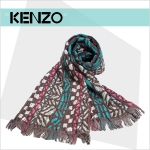 【KENZO】 時尚民族風純棉圍巾(藍色)