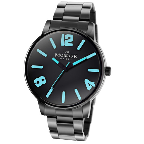 MORRIS K 搶眼對比不鏽鋼時尚腕中性錶款-黑x藍/42mm  MK11045-LB21　