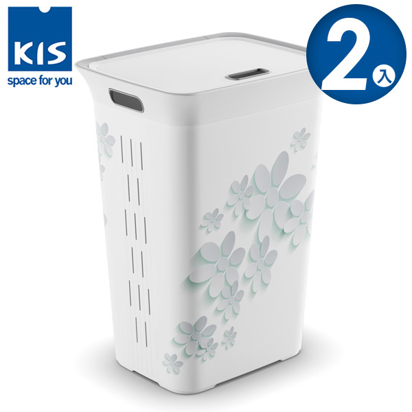 【012019-01】義大利 KIS 洗衣收納籃 60L FLOWER CREY系列 2入