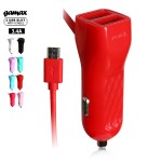 【018003-06】gamax 3.4A 超強雙USB+Micro充電線 三輸出車充器 紅色