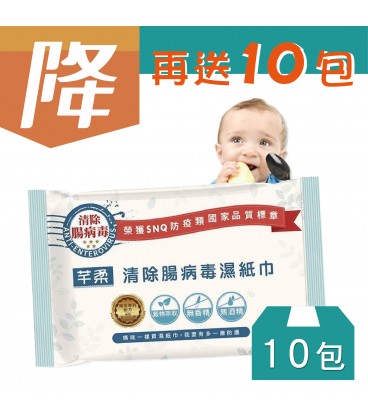 【芊柔】強效清潔抗菌清除腸病毒濕紙巾10抽買1送1 20包(共200抽)