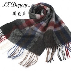 【S.T.Dupont】羊駝毛混紗時尚格紋圍巾-黑色系 989120-3買一送一