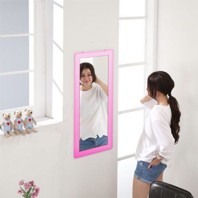 松木 壁掛鏡35x60cm 粉色
