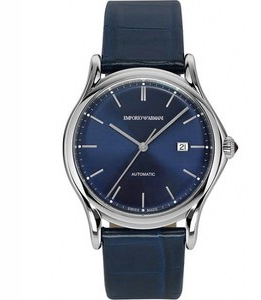 Emporio Armani時尚紳士自動機械皮帶腕錶 / 午夜藍