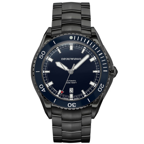 Emporio Armani深海潛將防水300米自動機械腕錶 / 藍面x煤灰色