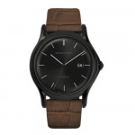 Emporio Armani時尚紳士自動機械皮帶腕錶 / 黑x咖啡色