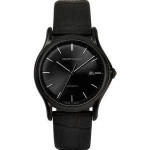Emporio Armani時尚紳士自動機械皮帶腕錶 / 全黑色