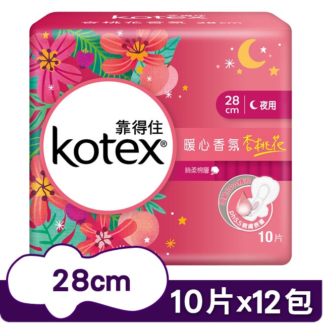 【Kotex 靠得住】杏桃花香氛夜薄衛生棉28cm 10片12包