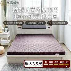 【藤原傢俬】單人加大3.5尺冬夏兩用護背防螨抗菌10cm彈簧床墊-硬